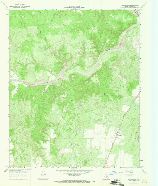 Classic USGS Swearingen Texas 7.5'x7.5' Topo Map Image