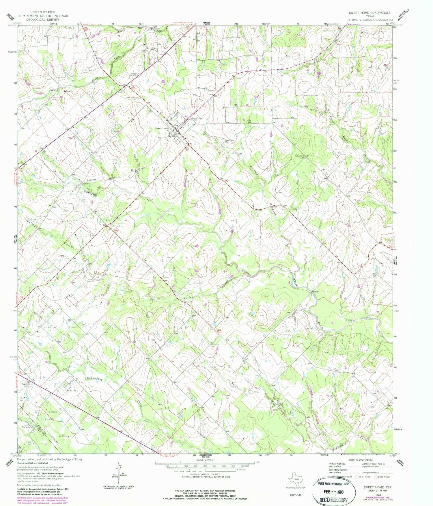 Classic USGS Sweet Home Texas 7.5'x7.5' Topo Map Image