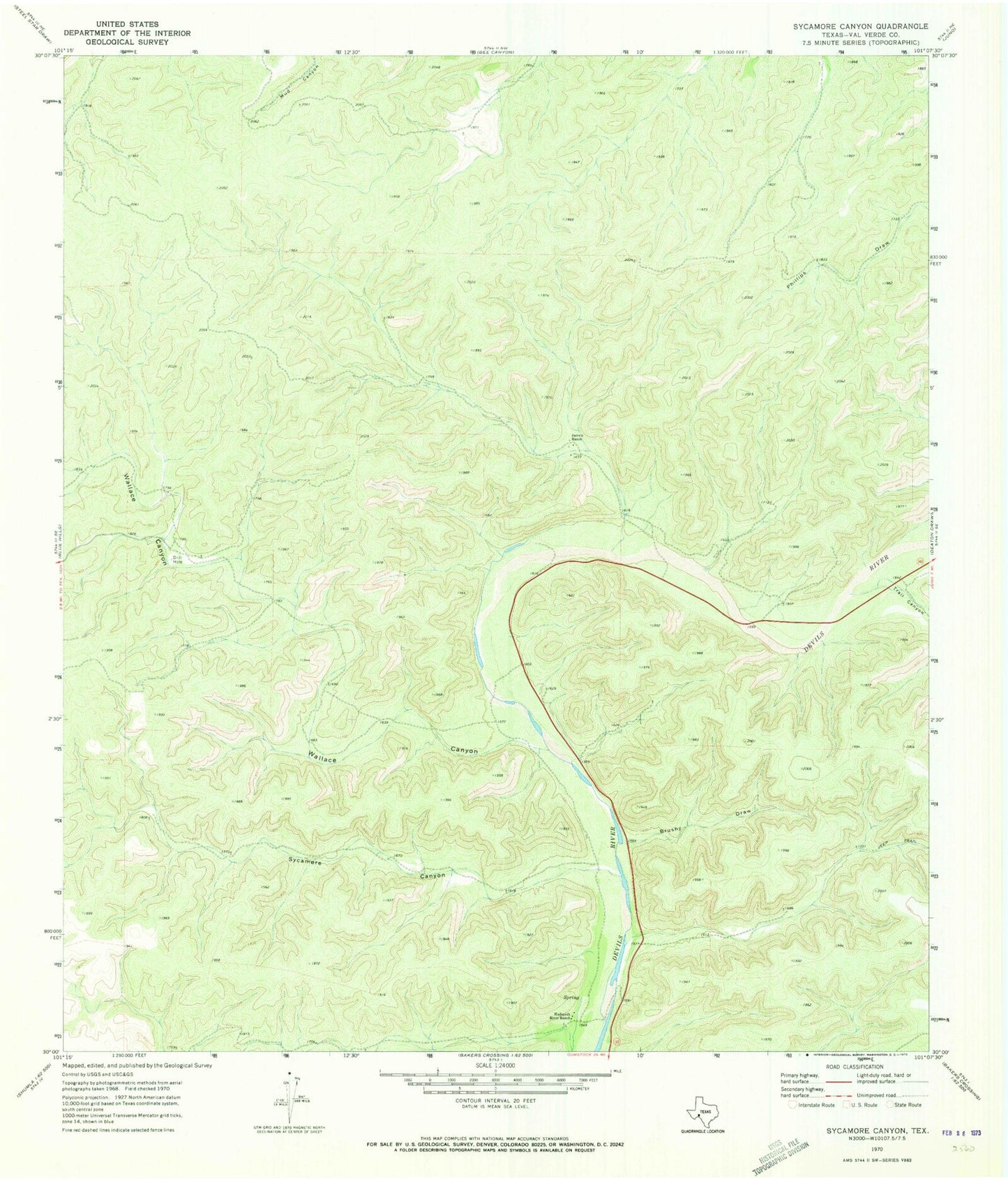 Classic USGS Sycamore Canyon Texas 7.5'x7.5' Topo Map Image