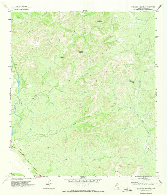 Classic USGS Sycamore Mountain Texas 7.5'x7.5' Topo Map Image