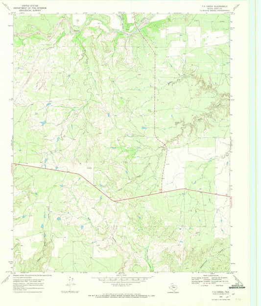 Classic USGS T-O Creek Texas 7.5'x7.5' Topo Map Image