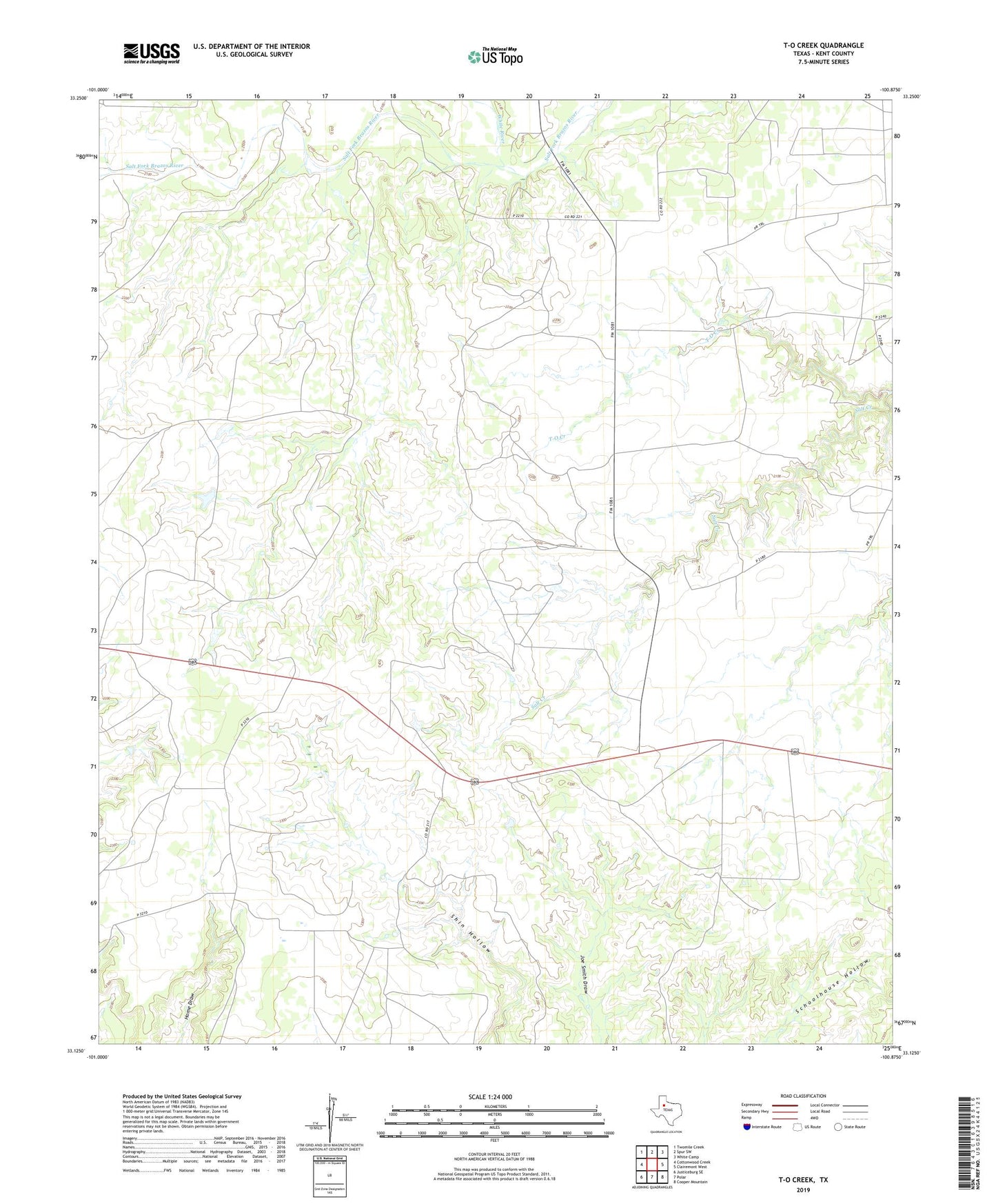 T-O Creek Texas US Topo Map Image