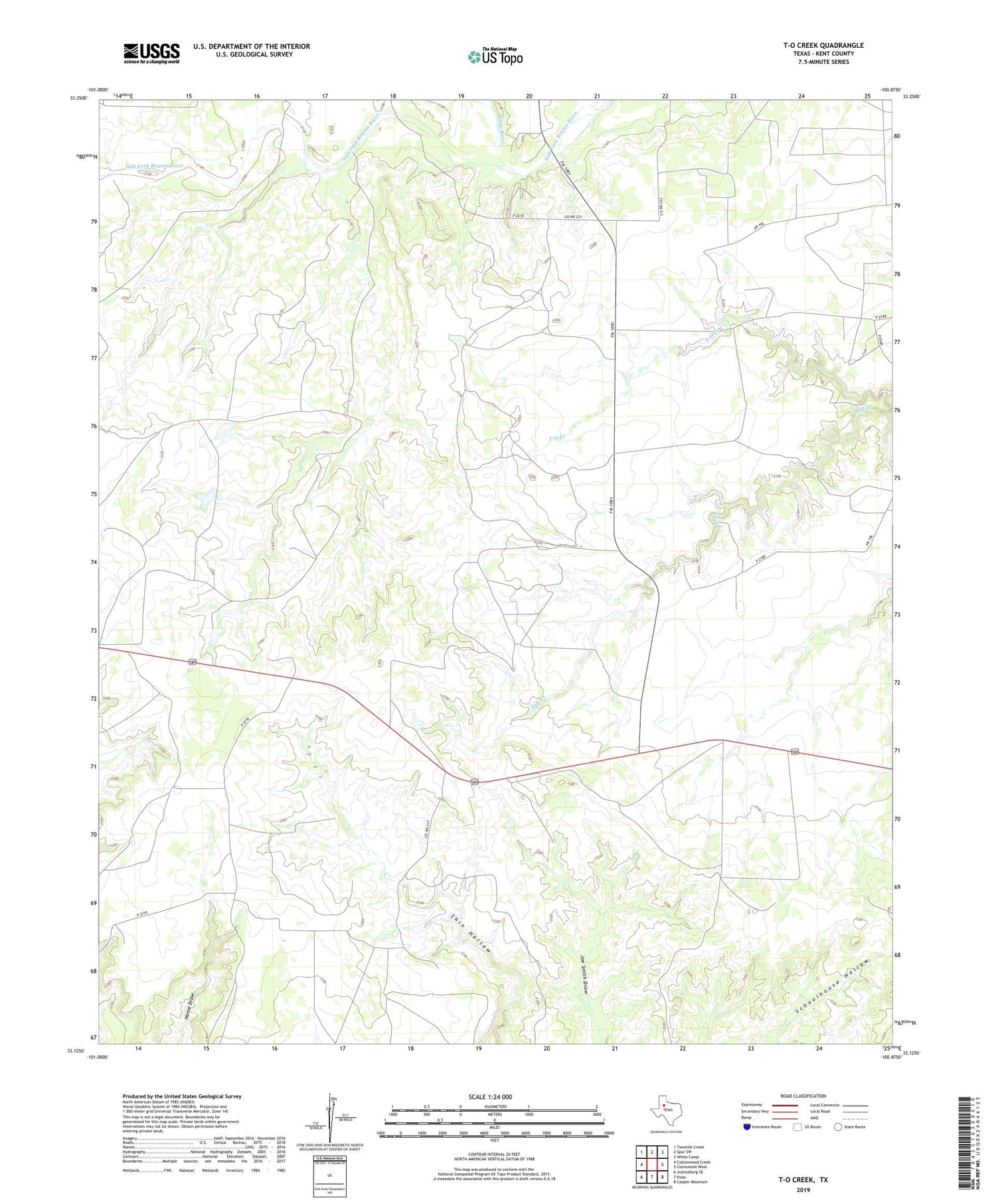 T-O Creek Texas US Topo Map Image