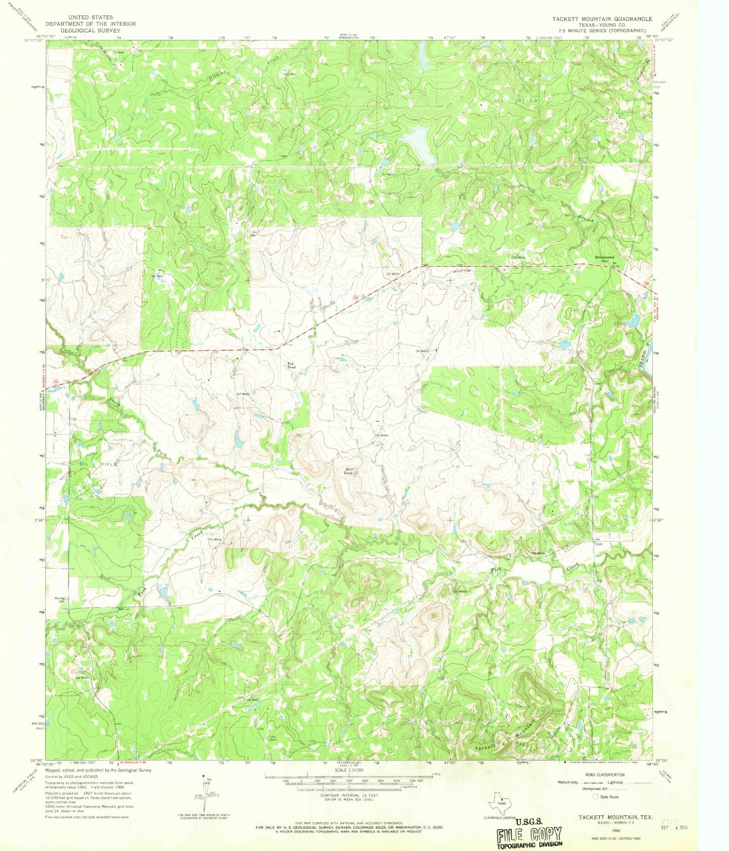 Classic USGS Tackett Mountain Texas 7.5'x7.5' Topo Map Image