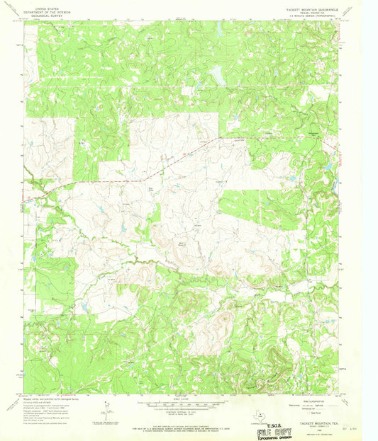 Classic USGS Tackett Mountain Texas 7.5'x7.5' Topo Map Image