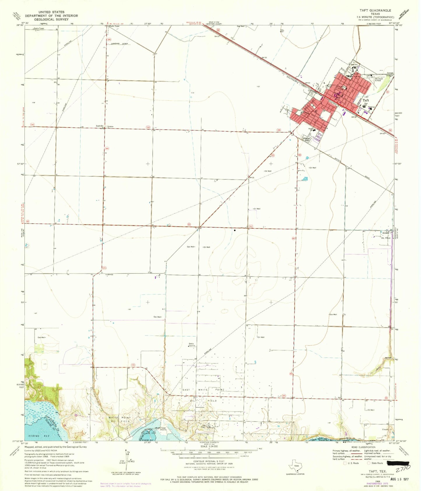 Classic USGS Taft Texas 7.5'x7.5' Topo Map Image