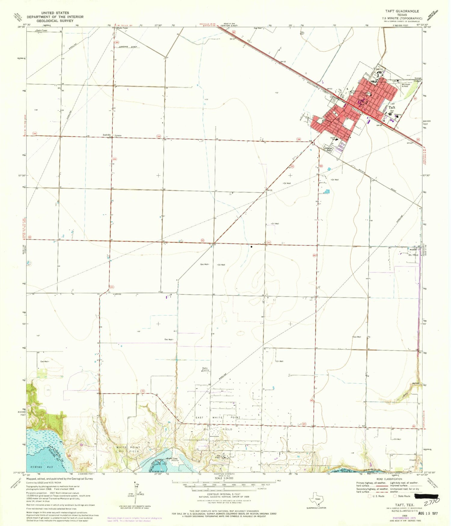 Classic USGS Taft Texas 7.5'x7.5' Topo Map Image