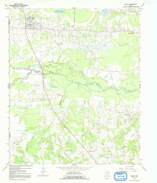 Classic USGS Talco Texas 7.5'x7.5' Topo Map Image