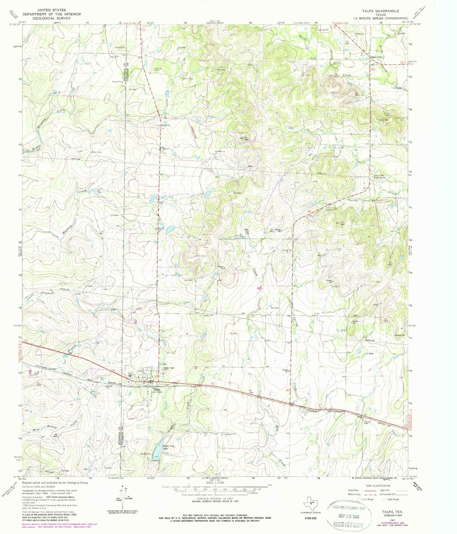 Classic USGS Talpa Texas 7.5'x7.5' Topo Map Image