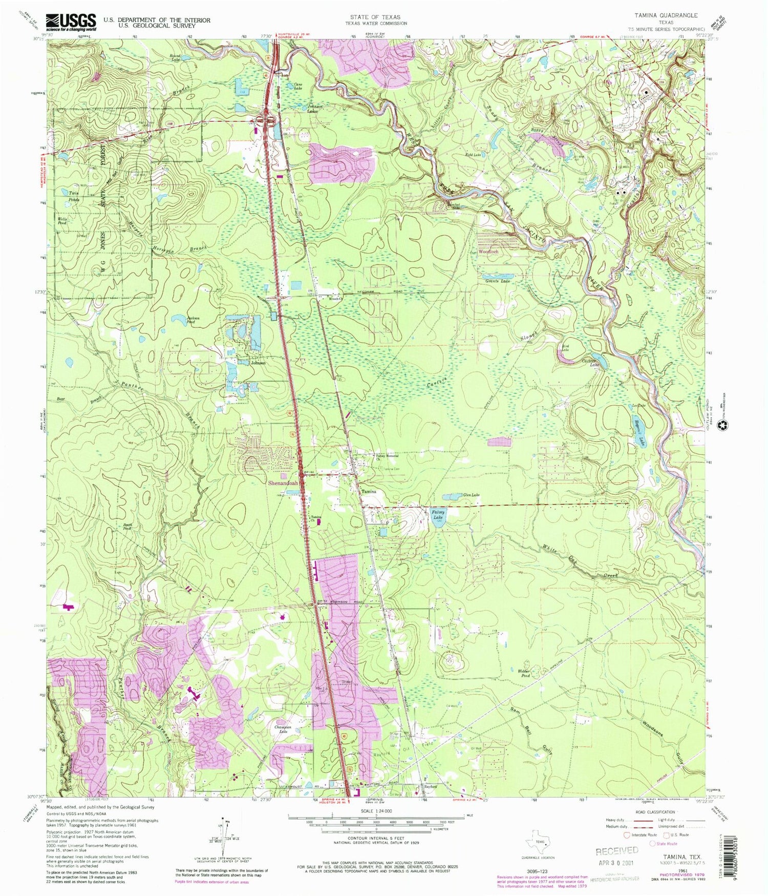 Classic USGS Tamina Texas 7.5'x7.5' Topo Map Image
