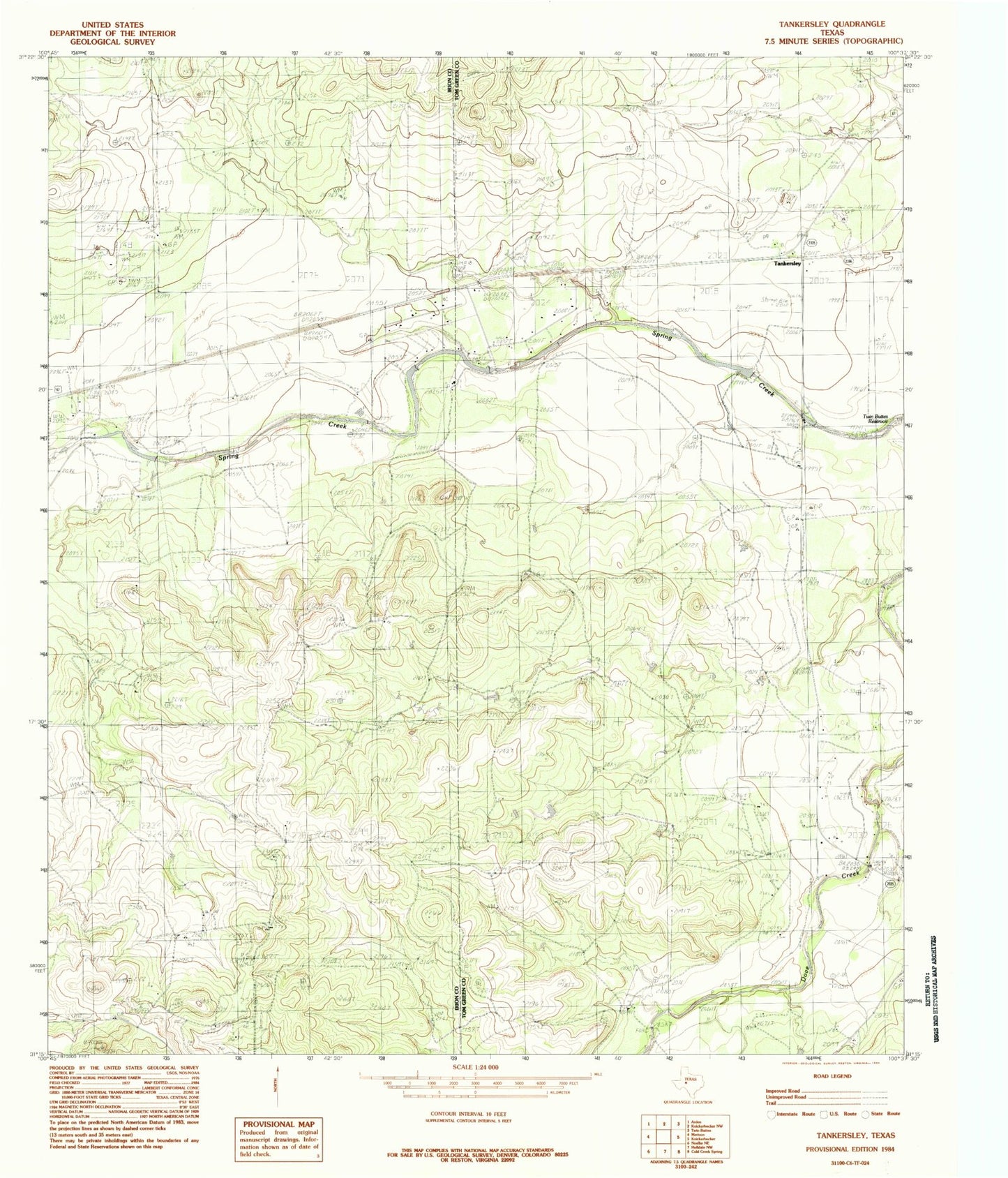 Classic USGS Tankersley Texas 7.5'x7.5' Topo Map Image