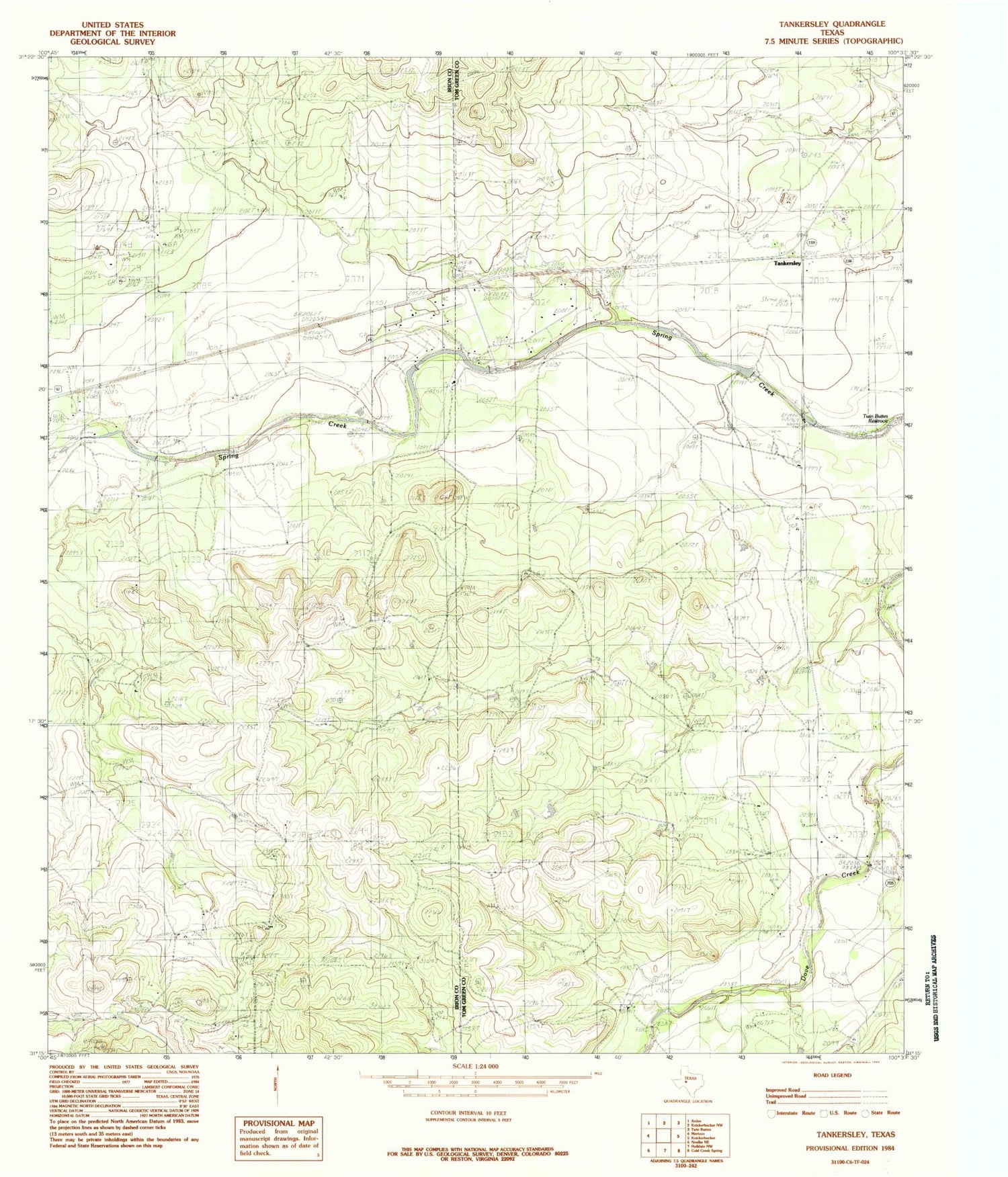 Classic USGS Tankersley Texas 7.5'x7.5' Topo Map Image