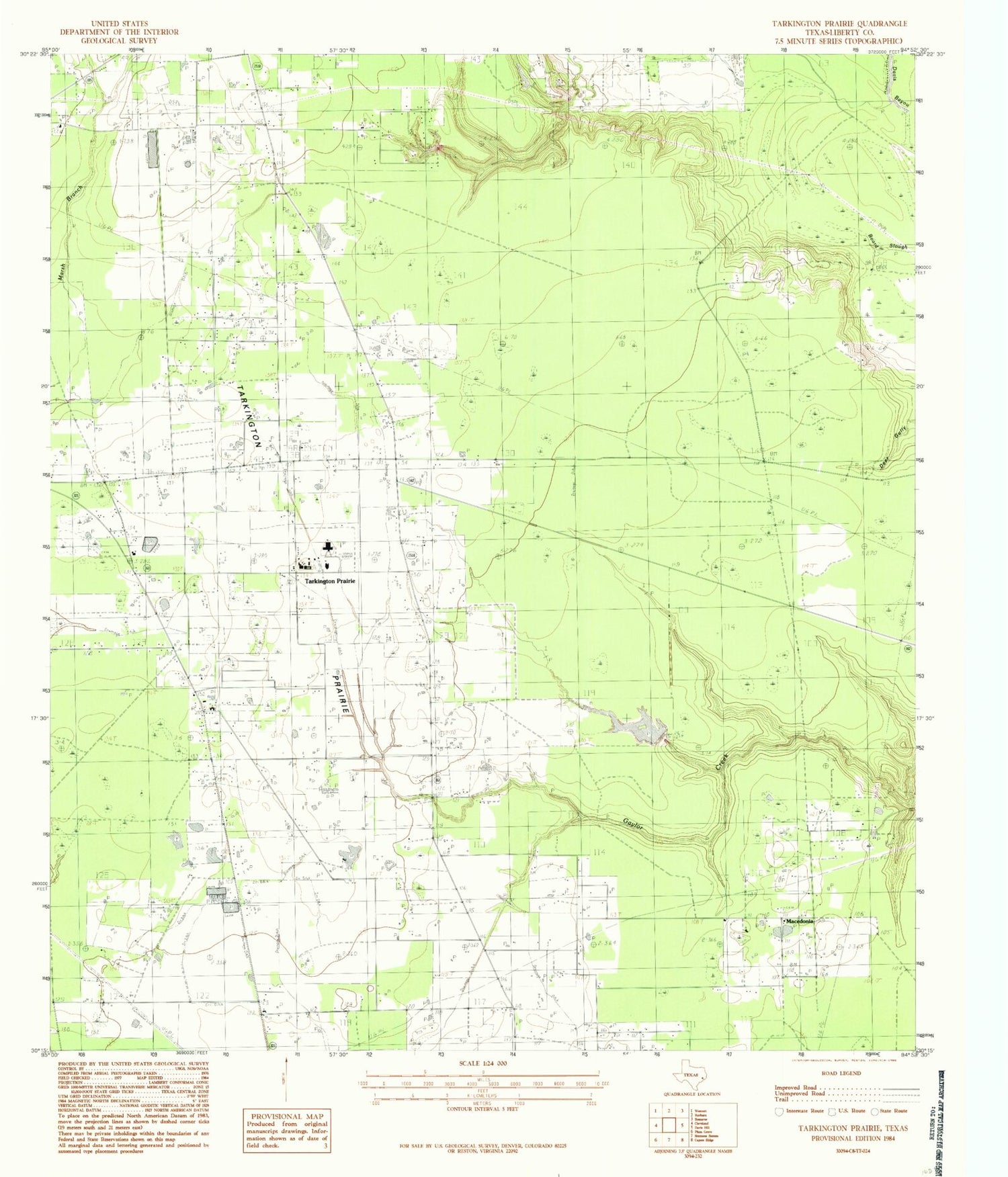 Classic USGS Tarkington Prairie Texas 7.5'x7.5' Topo Map Image
