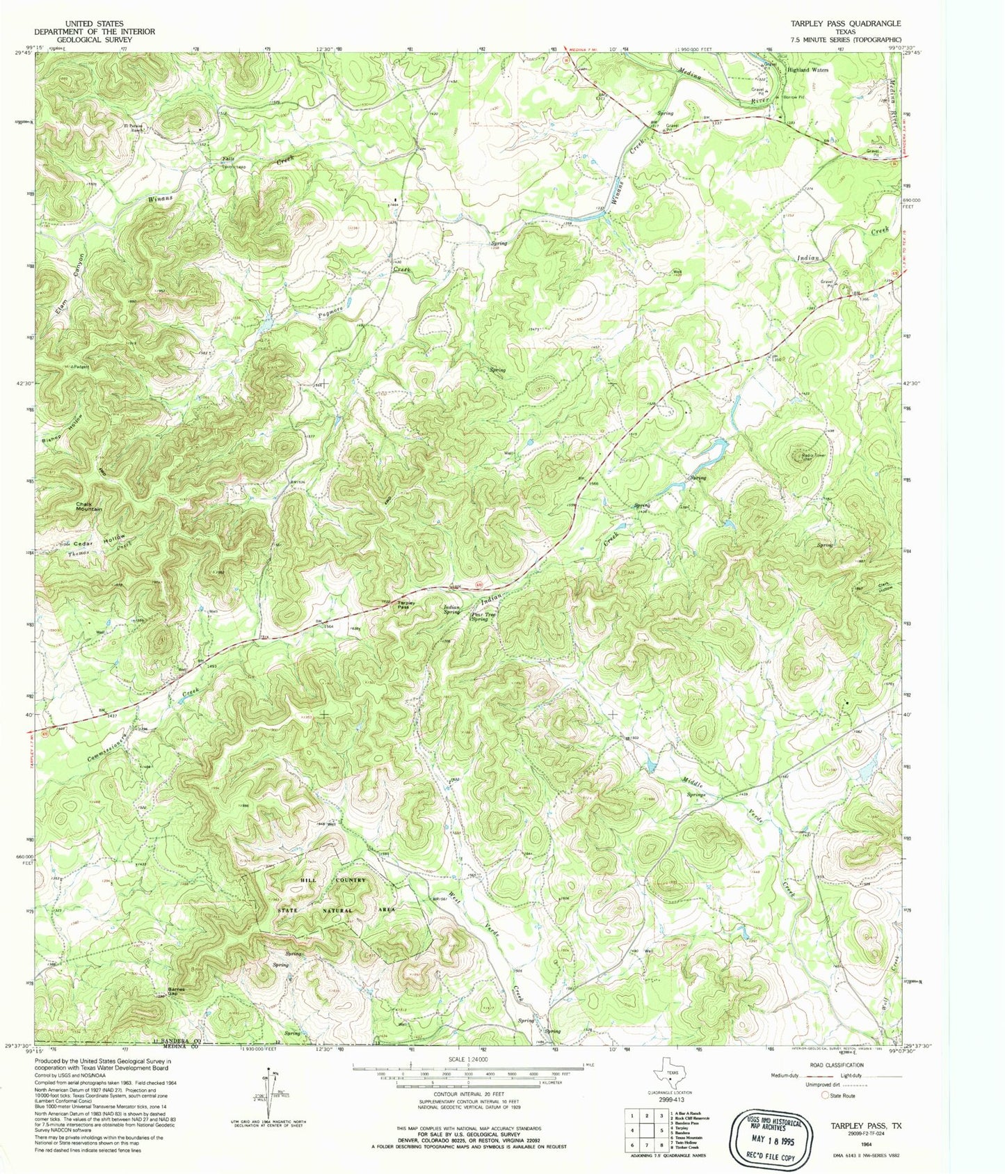 Classic USGS Tarpley Pass Texas 7.5'x7.5' Topo Map Image