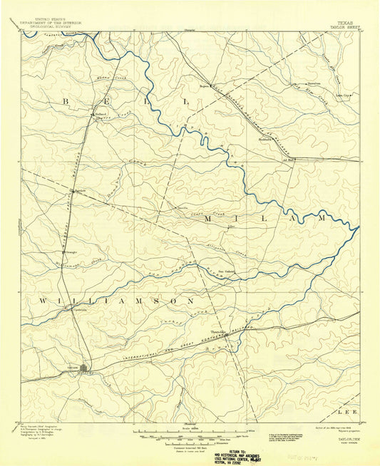 Historic 1894 Taylor Texas 30'x30' Topo Map Image