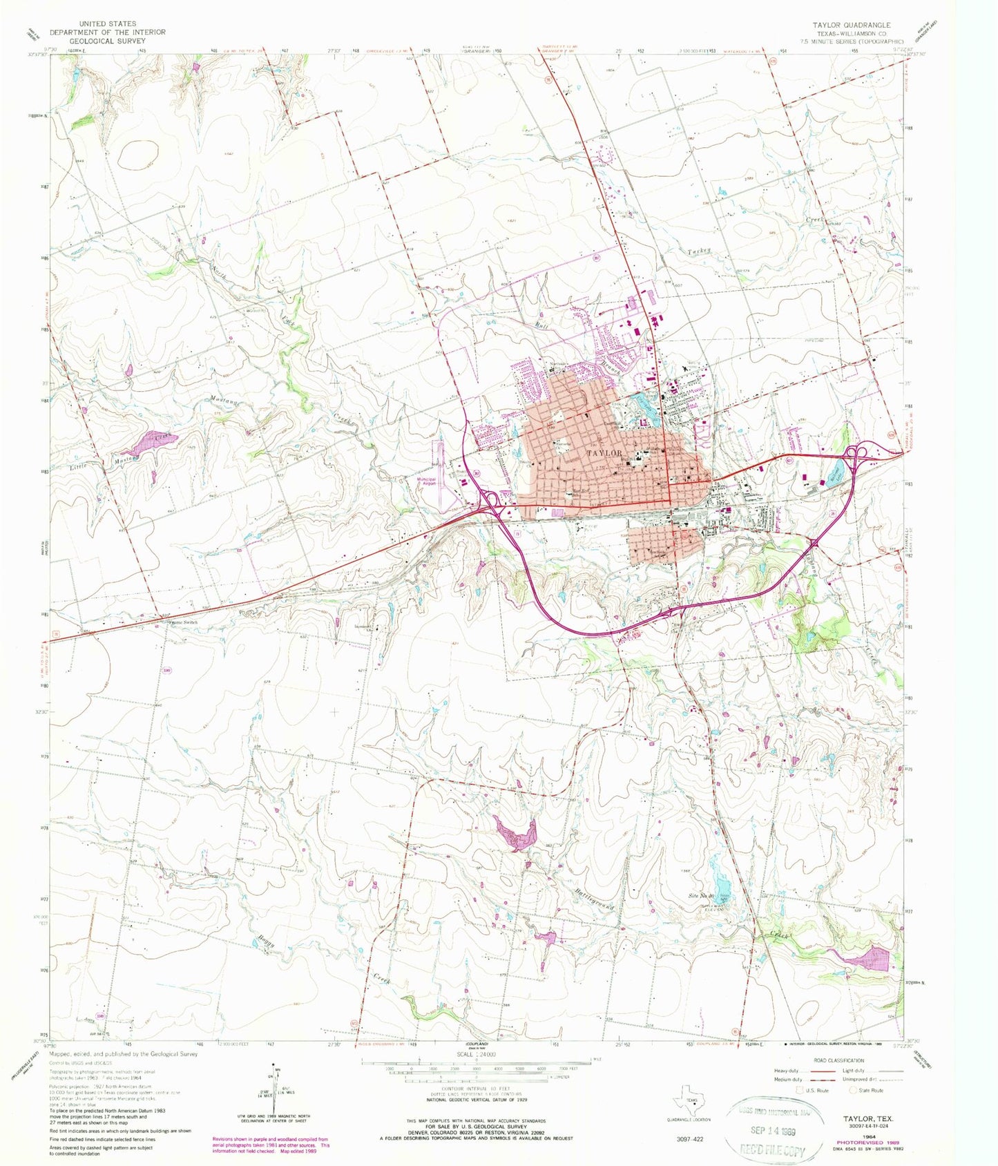 Classic USGS Taylor Texas 7.5'x7.5' Topo Map Image