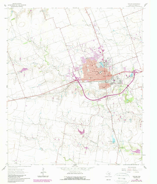 Classic USGS Taylor Texas 7.5'x7.5' Topo Map Image