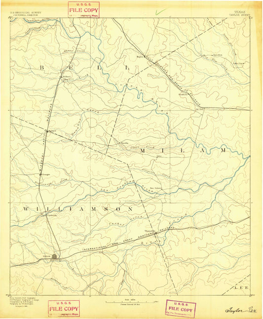 Historic 1885 Taylor Texas 30'x30' Topo Map Image