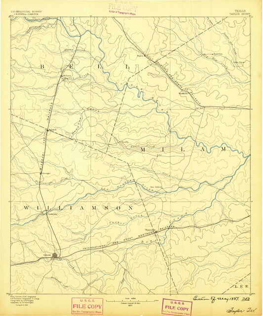 Historic 1887 Taylor Texas 30'x30' Topo Map Image