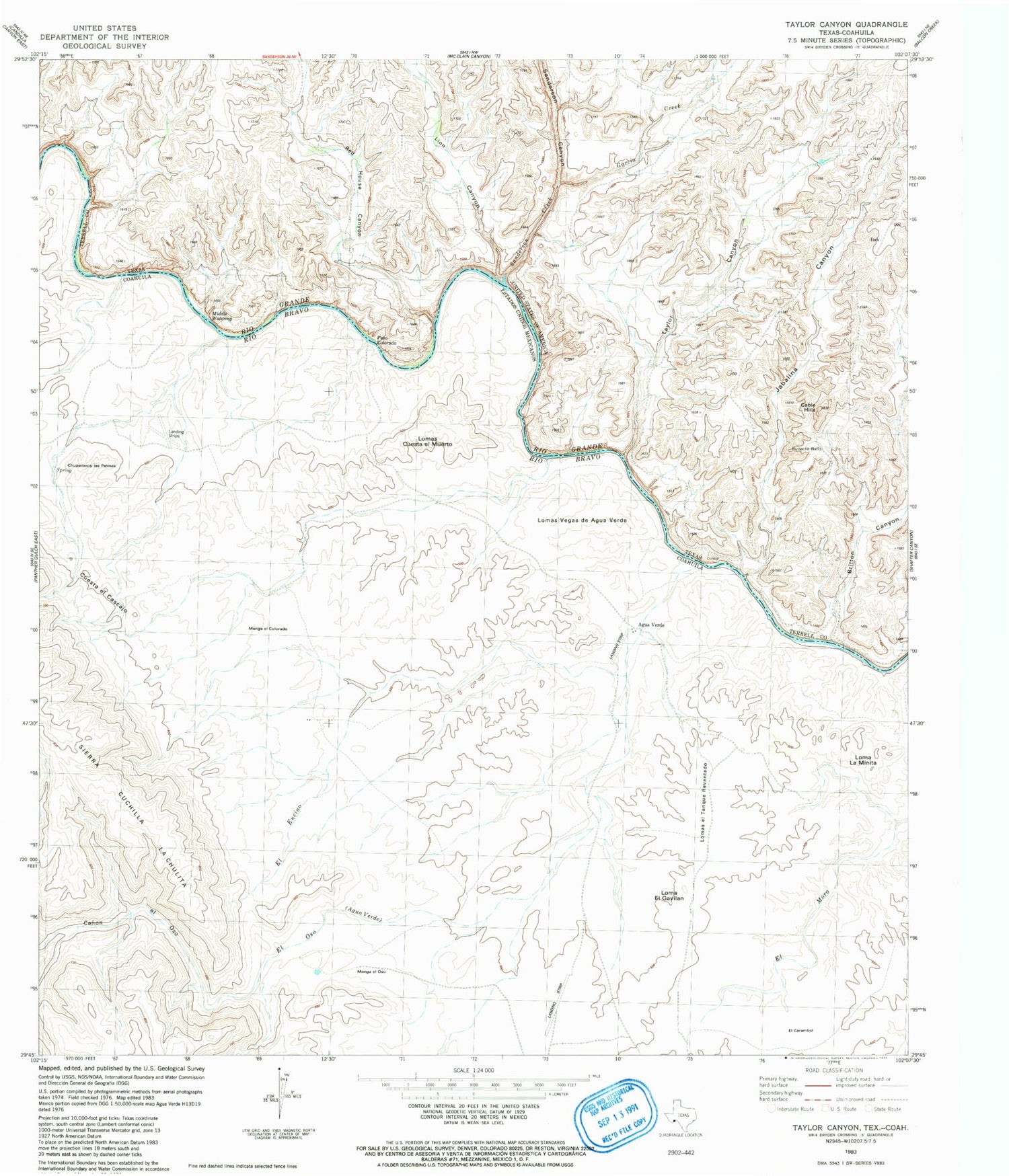 Classic USGS Taylor Canyon Texas 7.5'x7.5' Topo Map Image