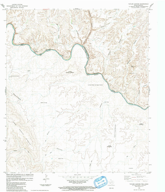 Classic USGS Taylor Canyon Texas 7.5'x7.5' Topo Map Image