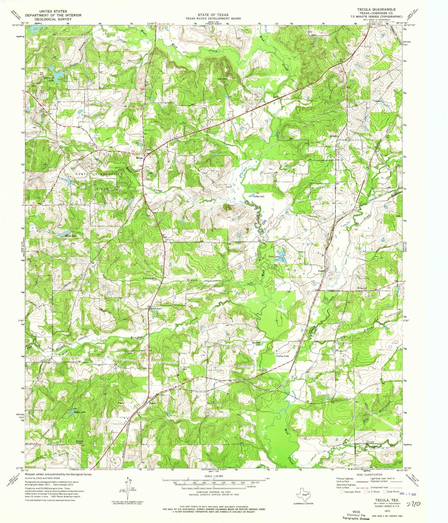 Classic USGS Tecula Texas 7.5'x7.5' Topo Map Image