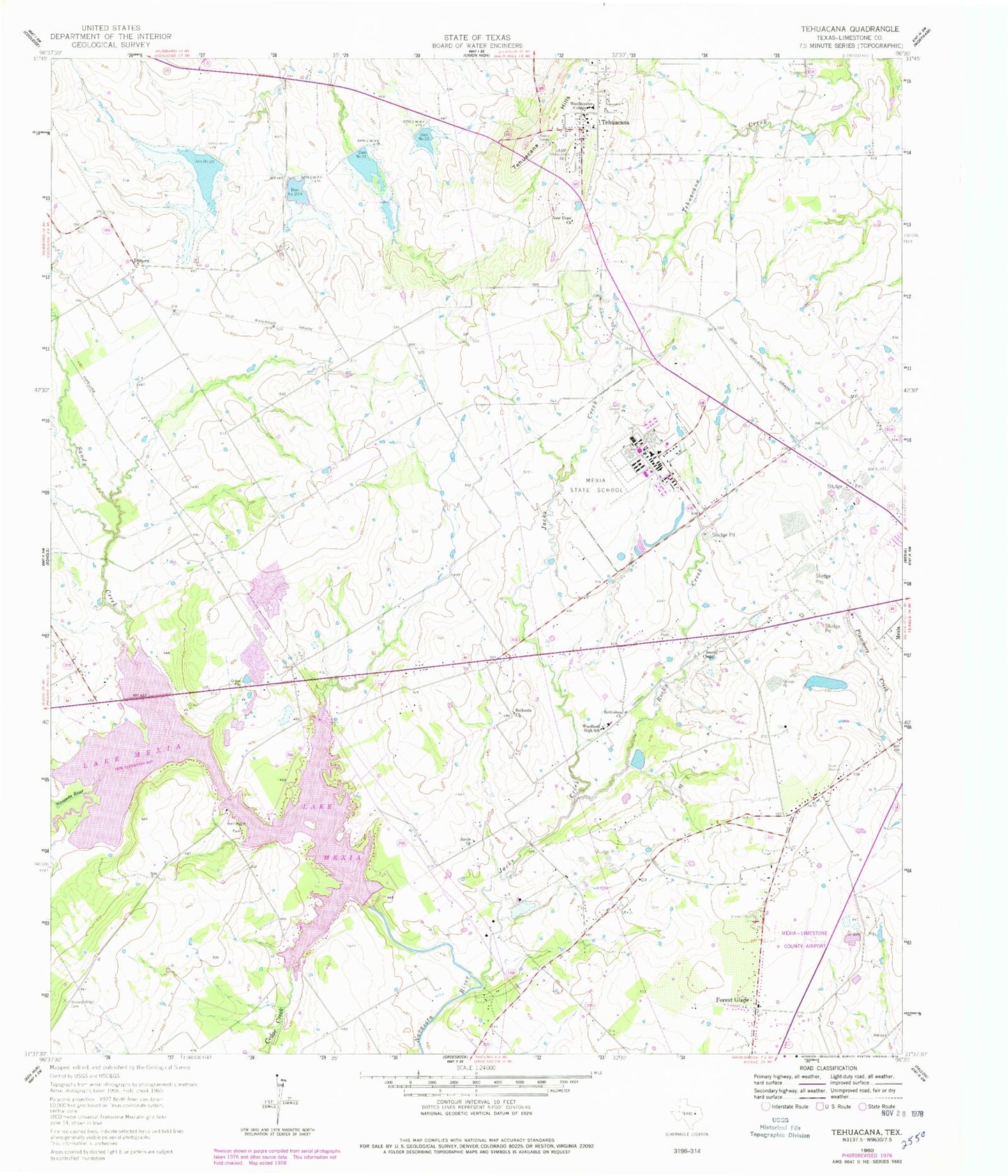 Classic USGS Tehuacana Texas 7.5'x7.5' Topo Map Image