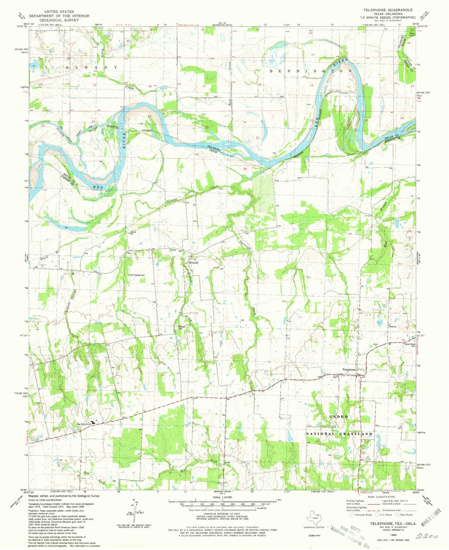 Classic USGS Telephone Texas 7.5'x7.5' Topo Map Image