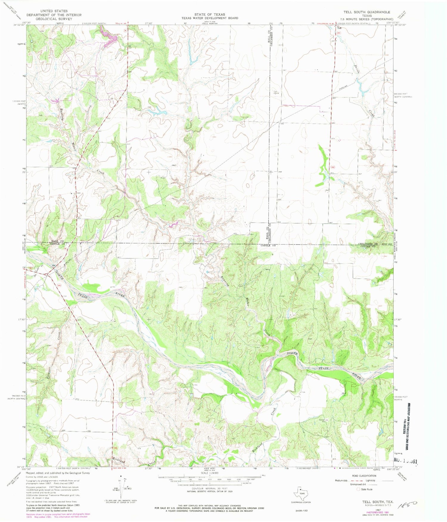 Classic USGS Tell South Texas 7.5'x7.5' Topo Map Image