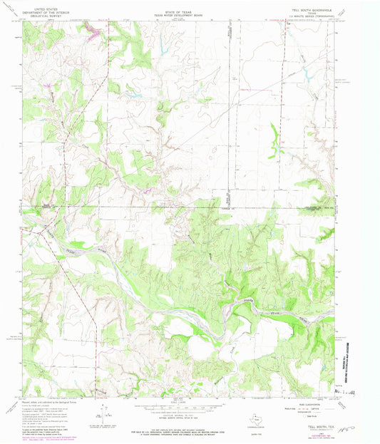 Classic USGS Tell South Texas 7.5'x7.5' Topo Map Image