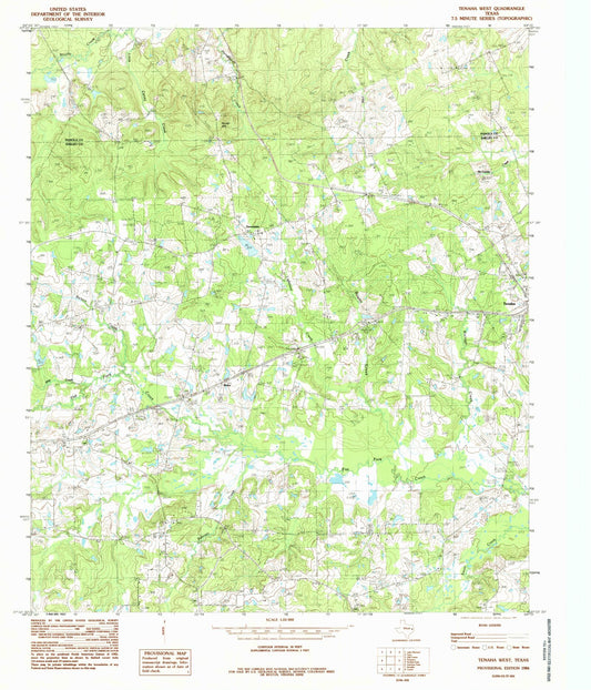 Classic USGS Tenaha West Texas 7.5'x7.5' Topo Map Image