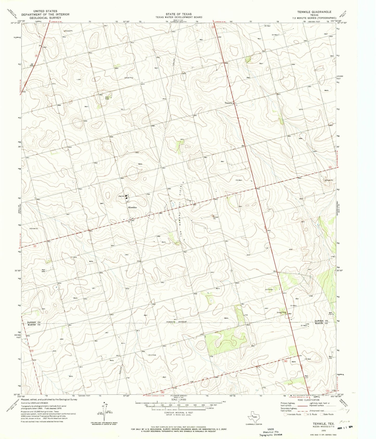 Classic USGS Tenmile Texas 7.5'x7.5' Topo Map Image
