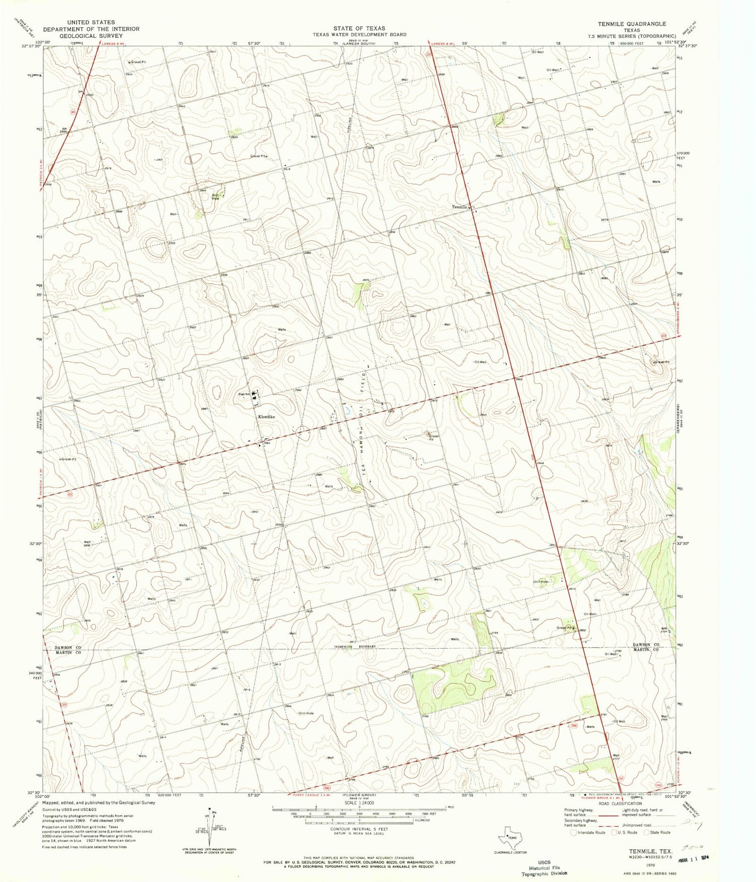 Classic USGS Tenmile Texas 7.5'x7.5' Topo Map Image