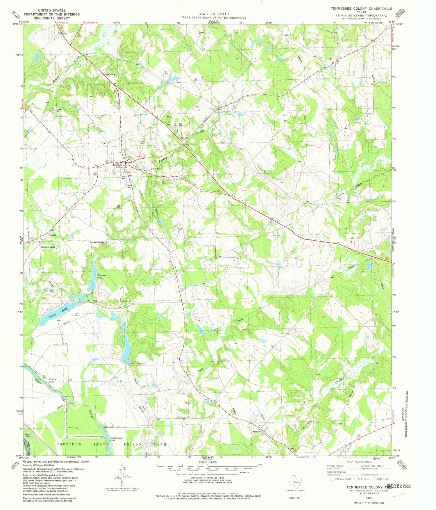 Classic USGS Tennessee Colony Texas 7.5'x7.5' Topo Map Image