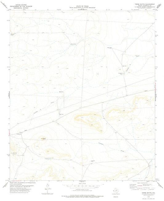 Classic USGS Tepee Butte Texas 7.5'x7.5' Topo Map Image