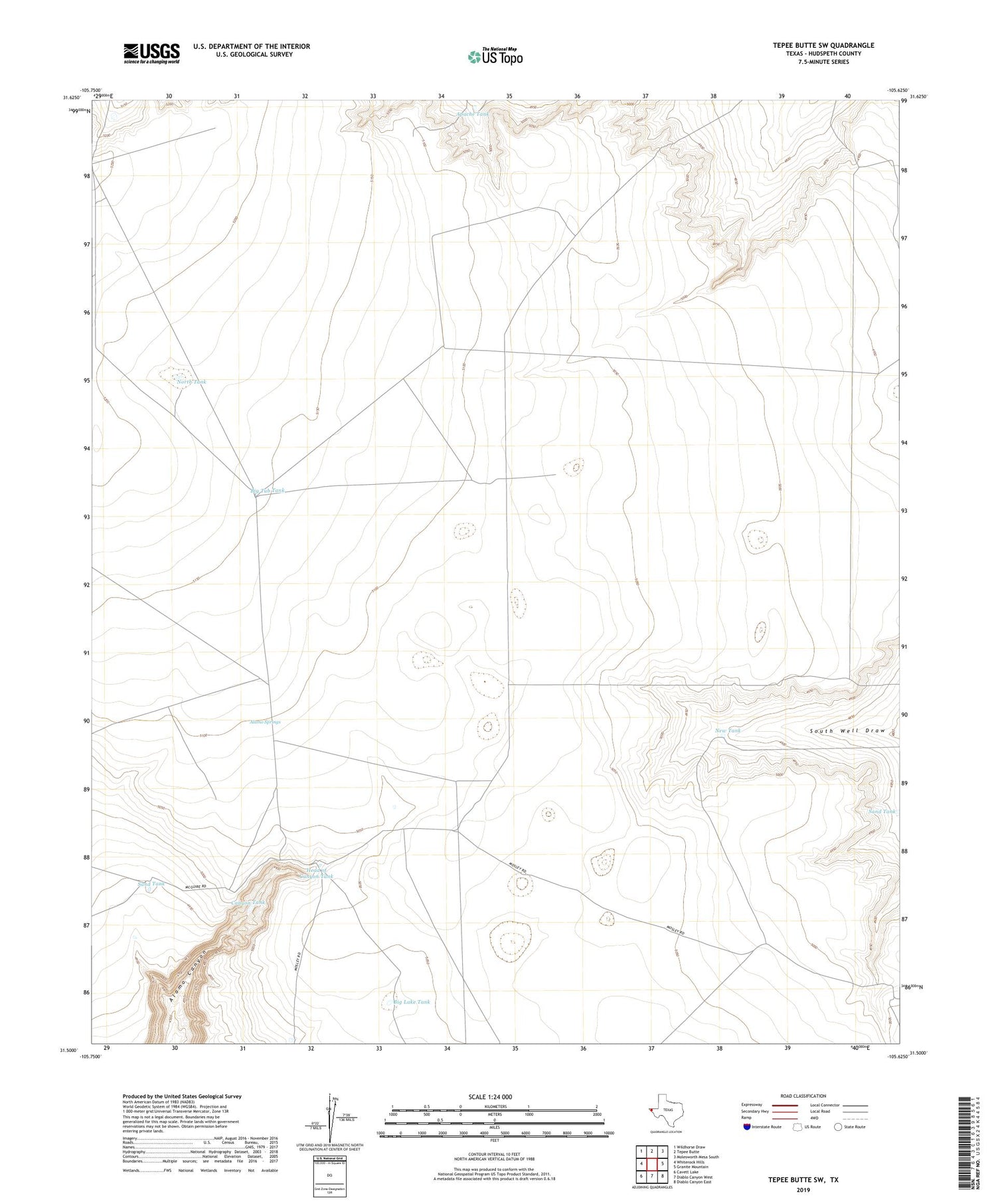 Tepee Butte SW Texas US Topo Map Image
