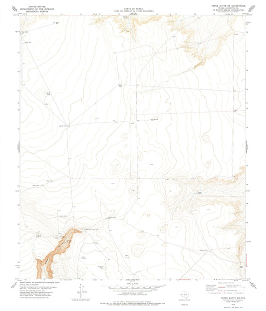 Classic USGS Tepee Butte SW Texas 7.5'x7.5' Topo Map Image