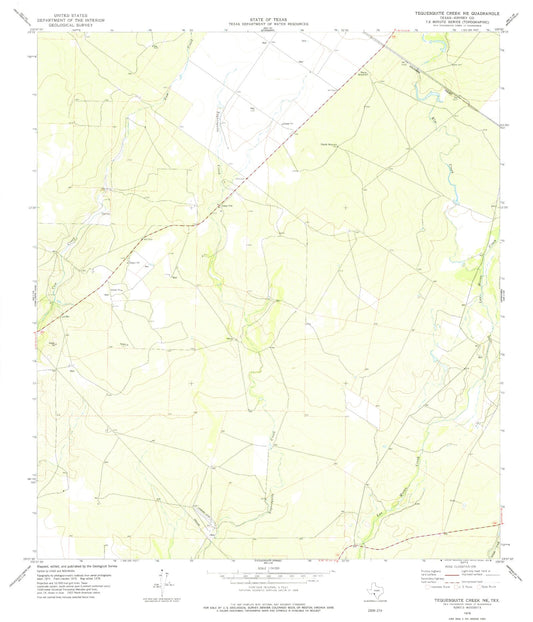 Classic USGS Tequesquite Creek NE Texas 7.5'x7.5' Topo Map Image