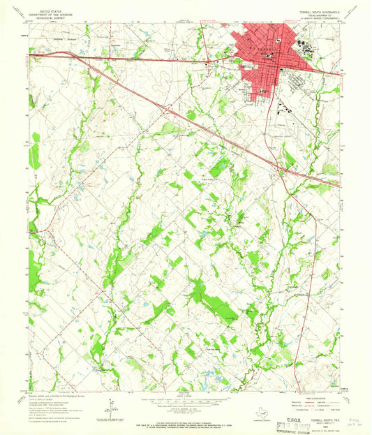 Classic USGS Terrell South Texas 7.5'x7.5' Topo Map Image