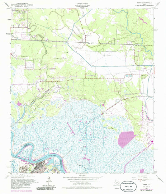 Classic USGS Terry Texas 7.5'x7.5' Topo Map Image