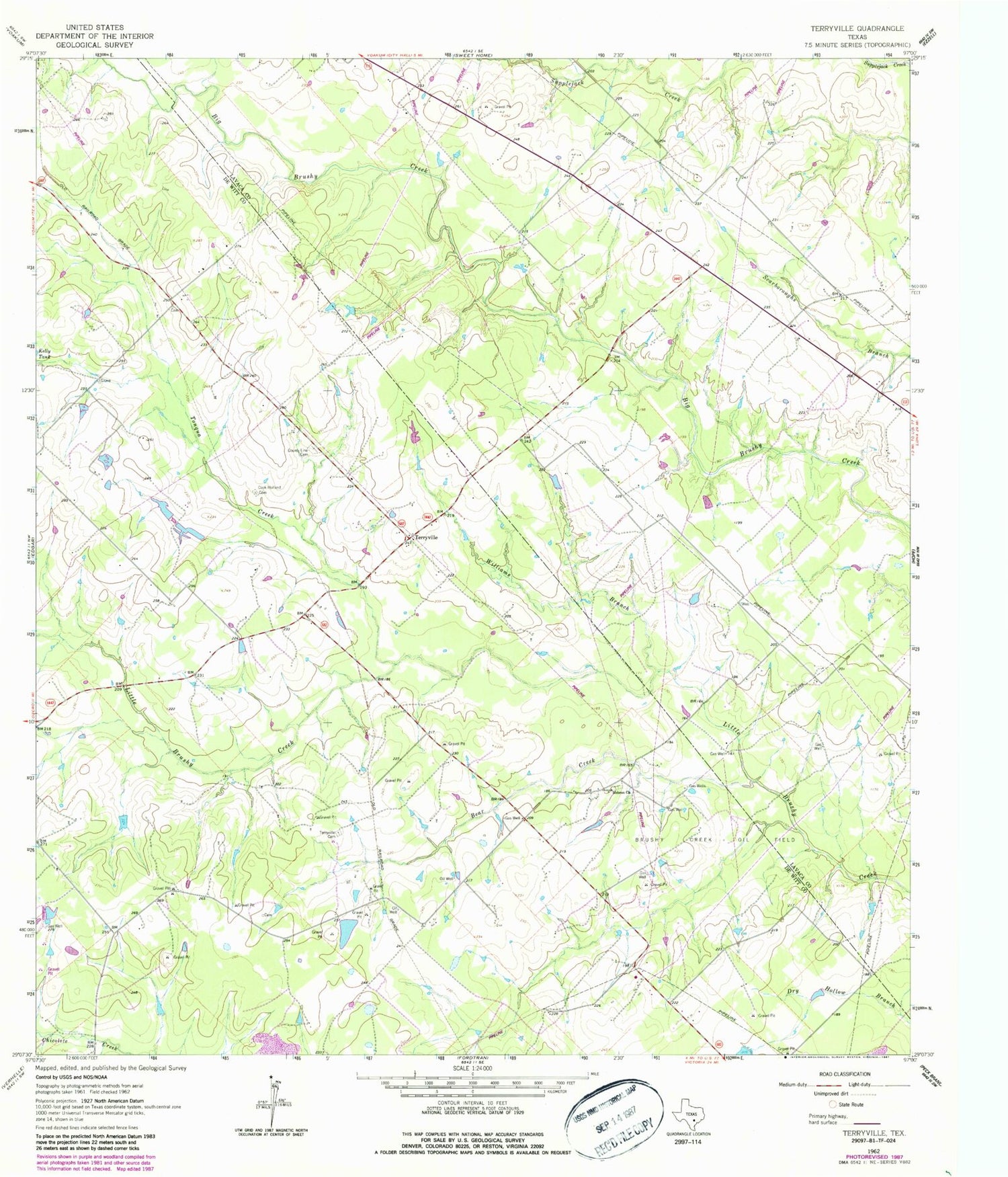 Classic USGS Terryville Texas 7.5'x7.5' Topo Map Image