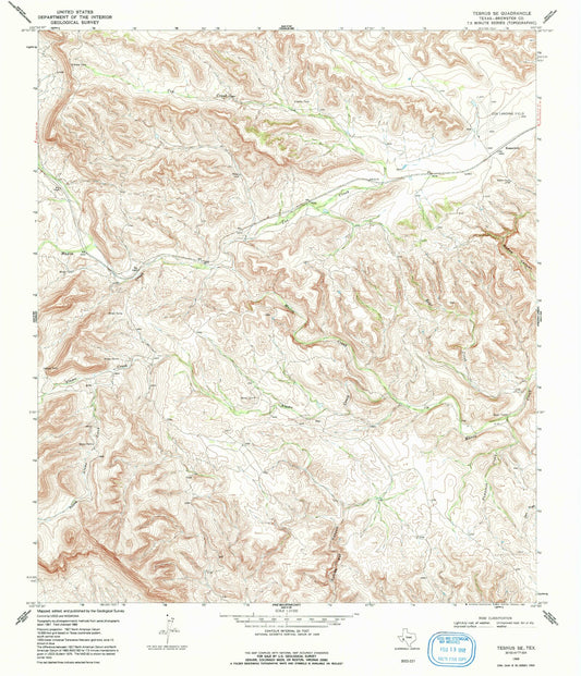 Classic USGS Tesnus SE Texas 7.5'x7.5' Topo Map Image