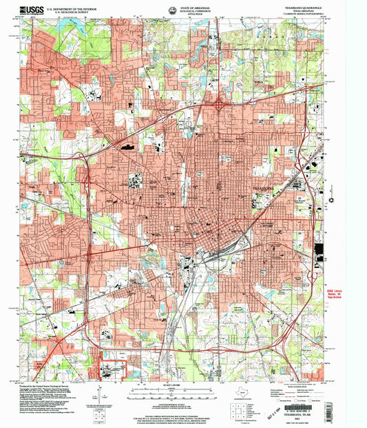 Classic USGS Texarkana Texas 7.5'x7.5' Topo Map Image