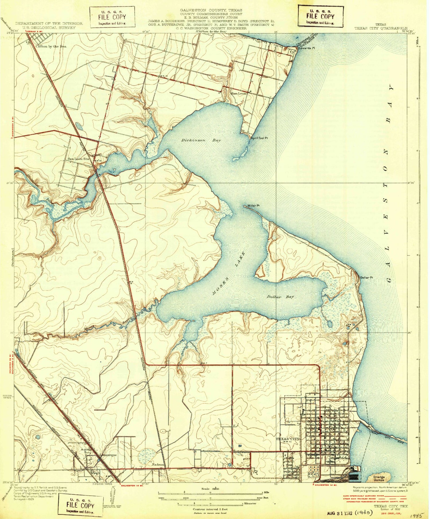 Classic USGS Texas City Texas 7.5'x7.5' Topo Map Image