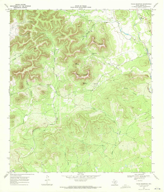 Classic USGS Texas Mountain Texas 7.5'x7.5' Topo Map Image