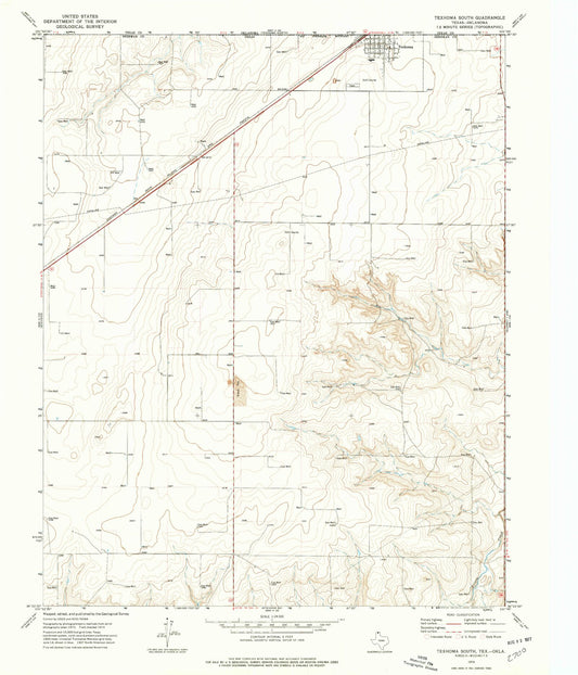 Classic USGS Texhoma South Texas 7.5'x7.5' Topo Map Image