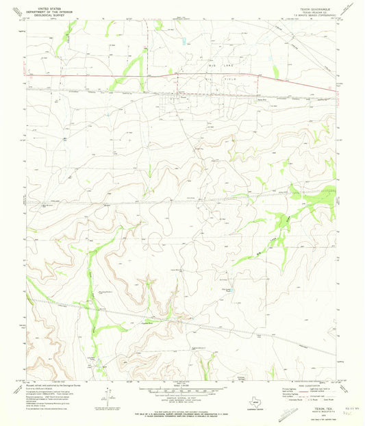 Classic USGS Texon Texas 7.5'x7.5' Topo Map Image