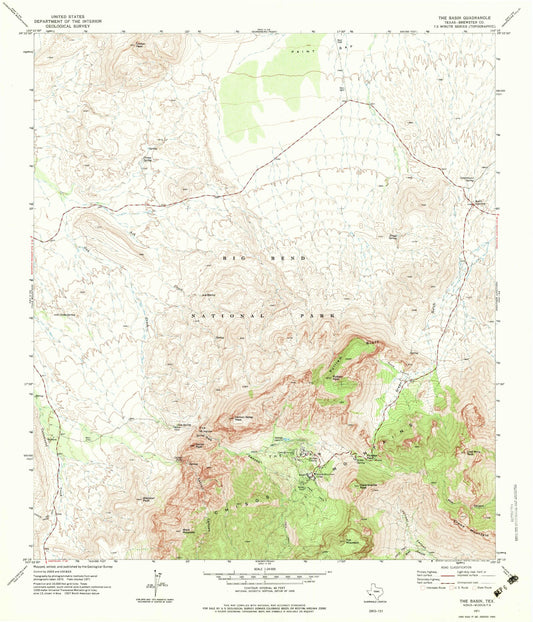USGS Classic The Basin Texas 7.5'x7.5' Topo Map Image