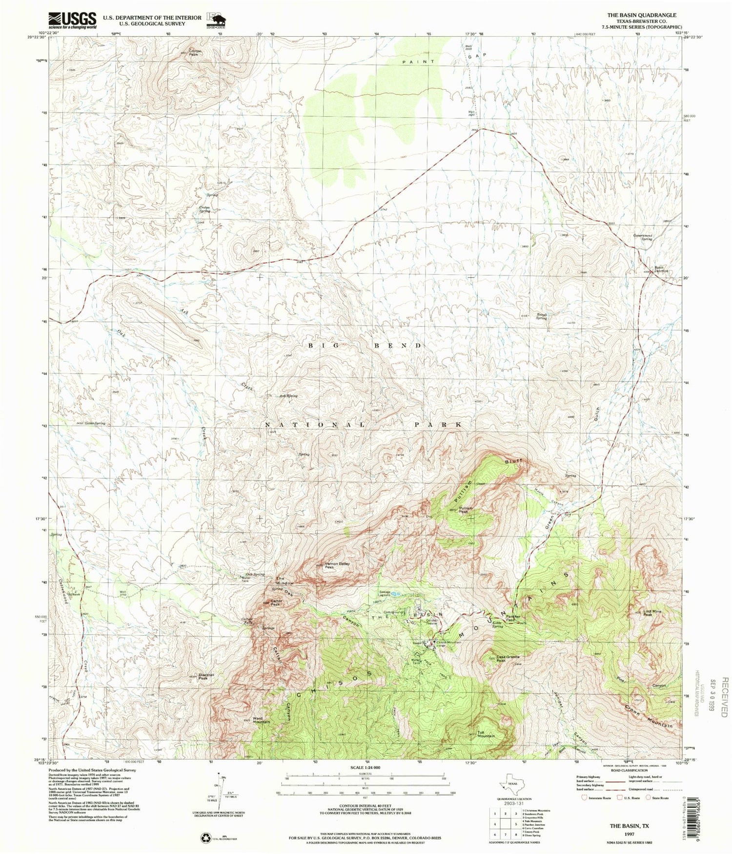 USGS Classic The Basin Texas 7.5'x7.5' Topo Map Image