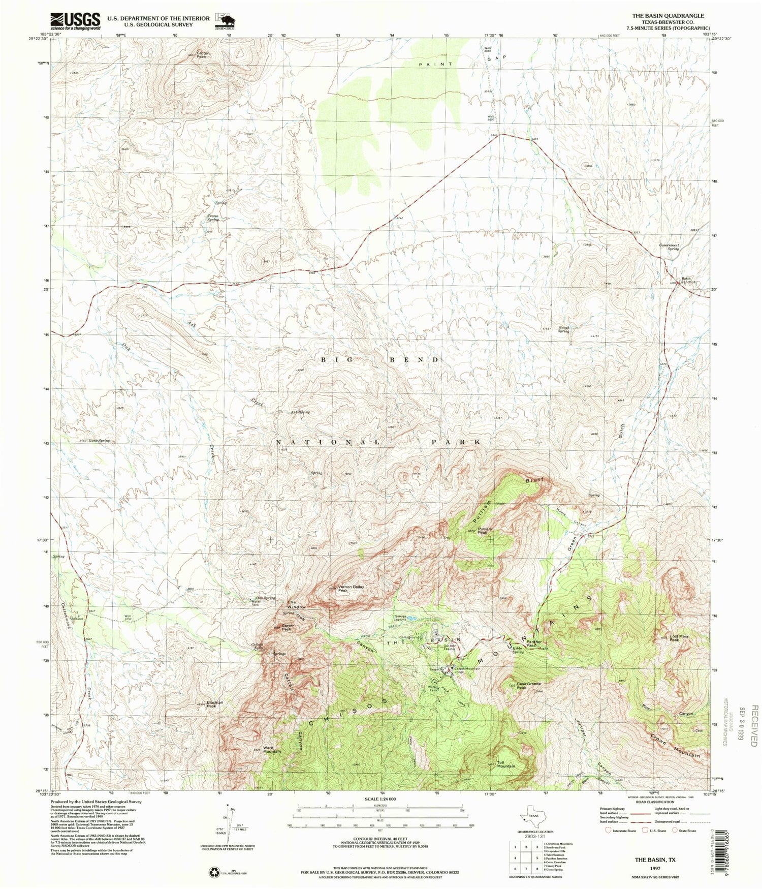 USGS Classic The Basin Texas 7.5'x7.5' Topo Map Image